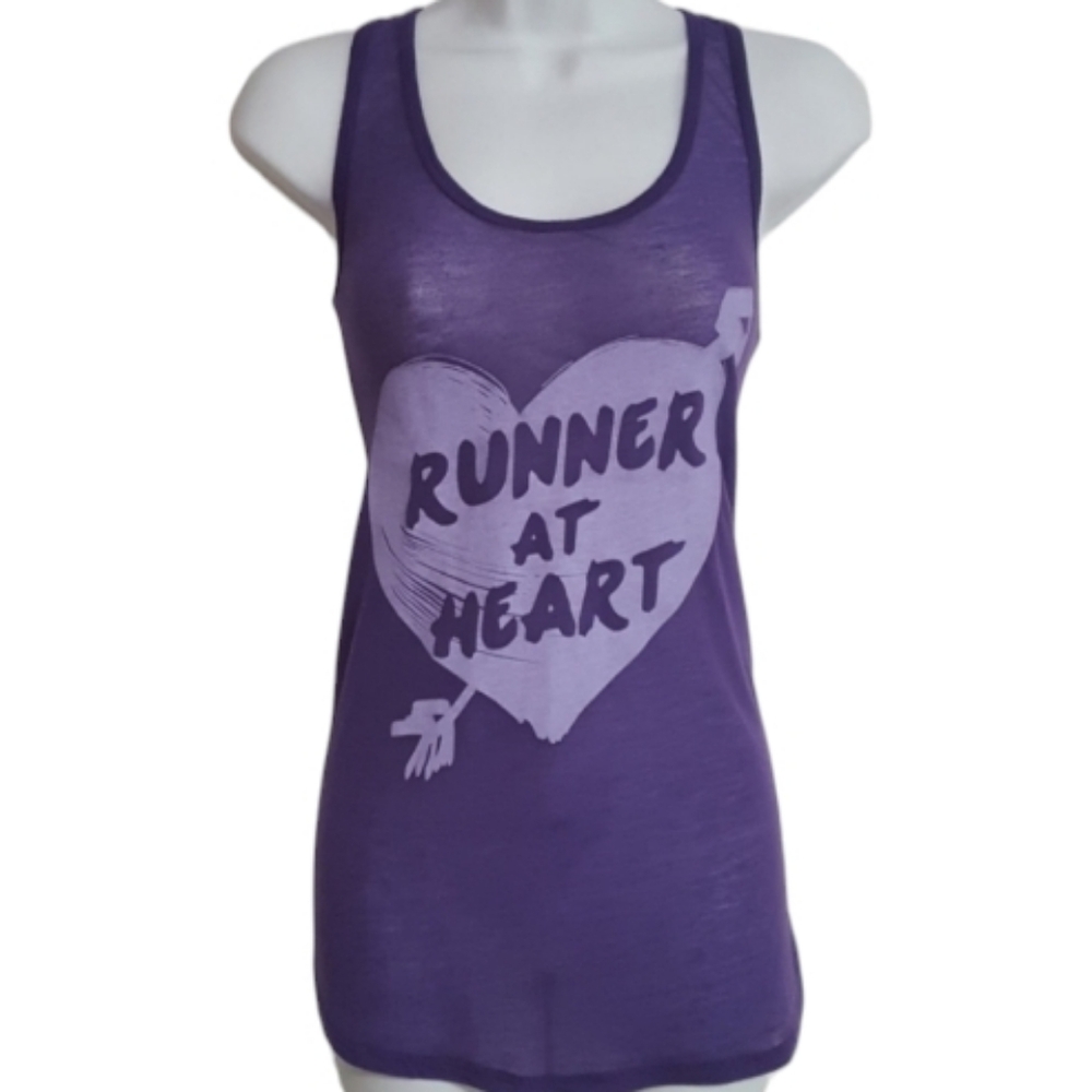 Chin-up Womens Large Athletic Racer Back Graphic "Runner at Heart" Work Out Tank